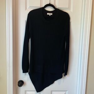 H. One Asymmetrical Long Sleeve Waffle Crew Neck Sweater‎ - XS - Black